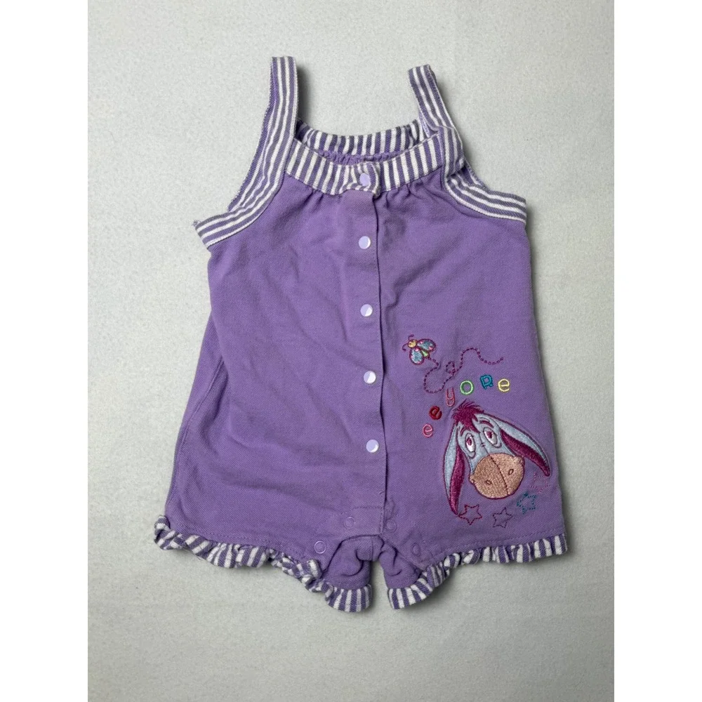 Vintage Disney Eeyore Purple Striped Ruffle Romper 6-9M Winnie The Pooh 517512RP